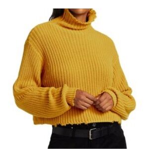 RTA STREETWEAR DISTRESSED DESIGNER LUXURY 100% COTTON MUSTARD TURTLENECK SWEATER